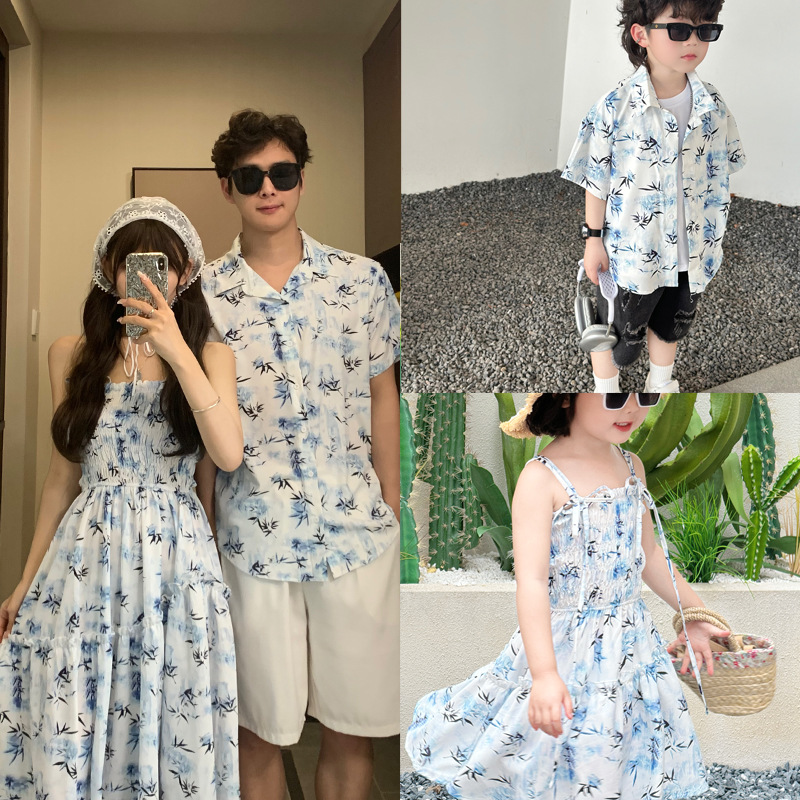 Summer Clothing Resort - Resort-Paar-Look Eltern-Kind-Sommerkleidung Familien-Partnerlook Urlaubskleidung Mutter-Tochter-Strandkleid Vater-Sohn-Hemden