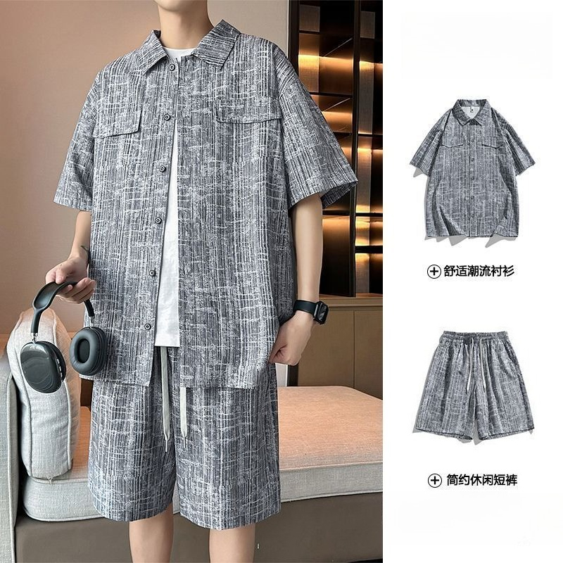 Summer Clothing Sets Men - Herren-Set: Kurzarmhemd + 5-Punkte-Shorts, Lässige Jugend-Streetwear,