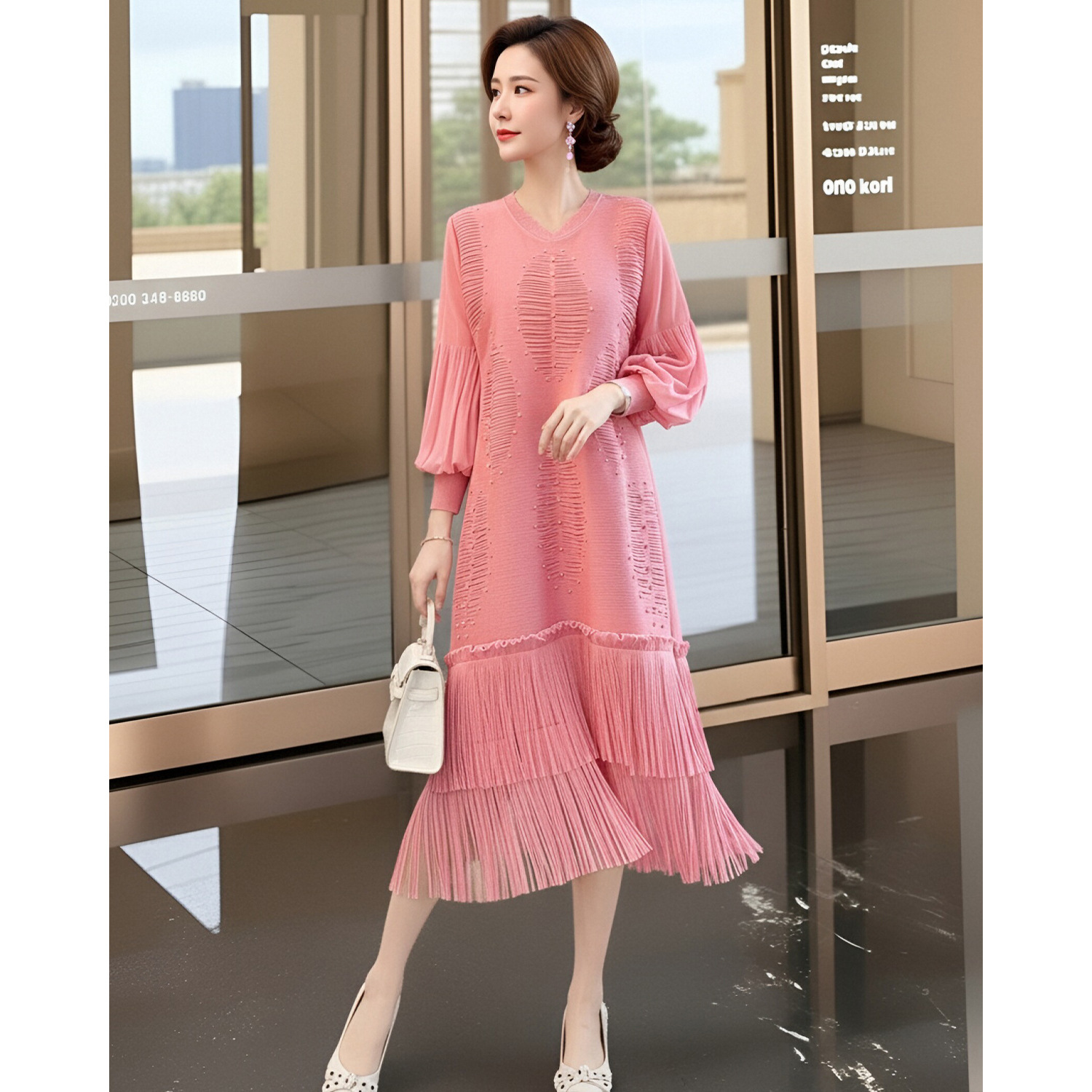 Summer Clothing Resort - Miyake-Stil Strandresort-Design Quastenrock Hochwertiges Plissiertes Lila