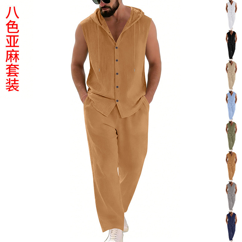 Summer Clothing Sets Men - Herren-Freizeitanzug aus Leinen mit Kapuzenpullover und
