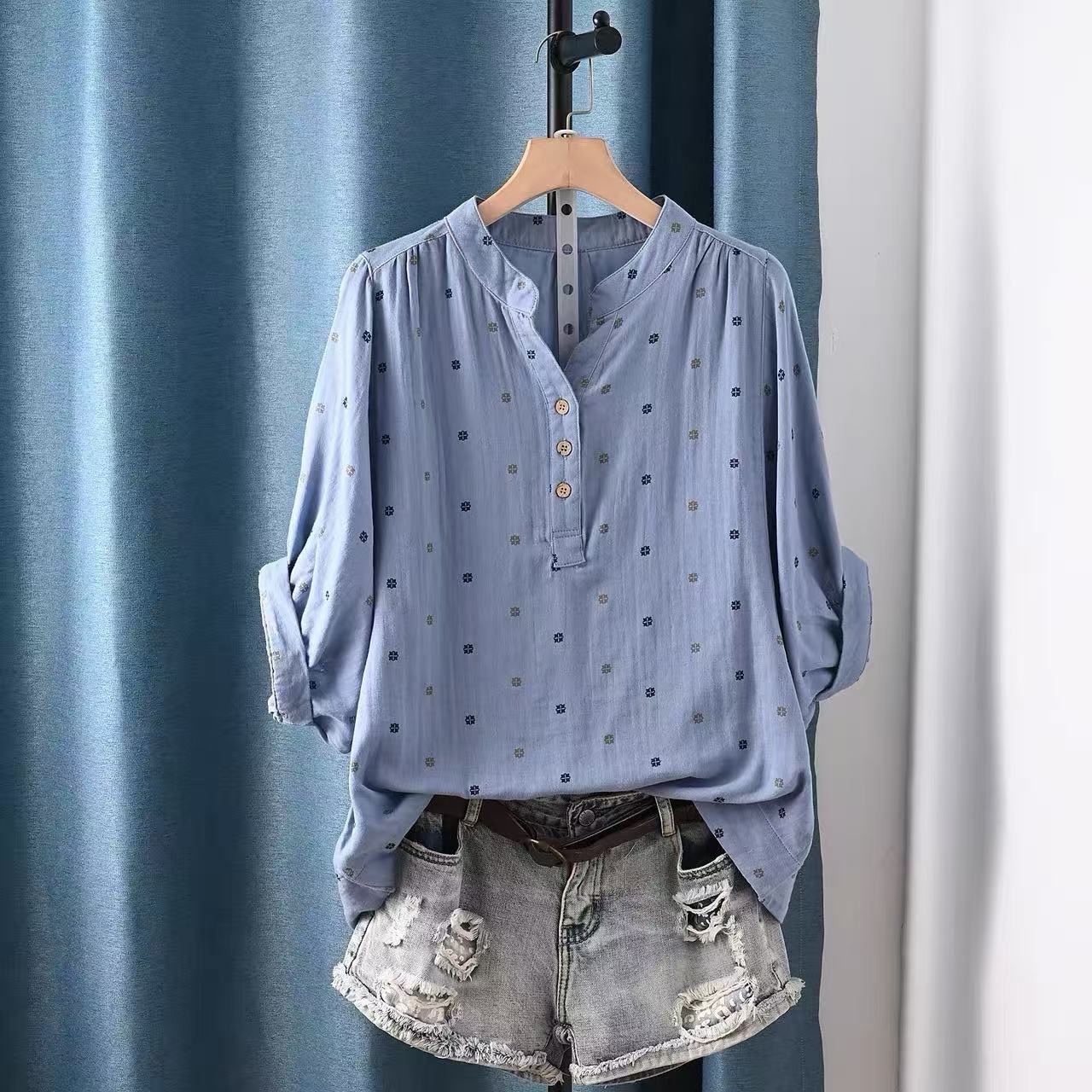 Summer Clothing In Japan - 2026 Damenbluse Japanische Baumwollgarn-Bluse mit Punktmuster