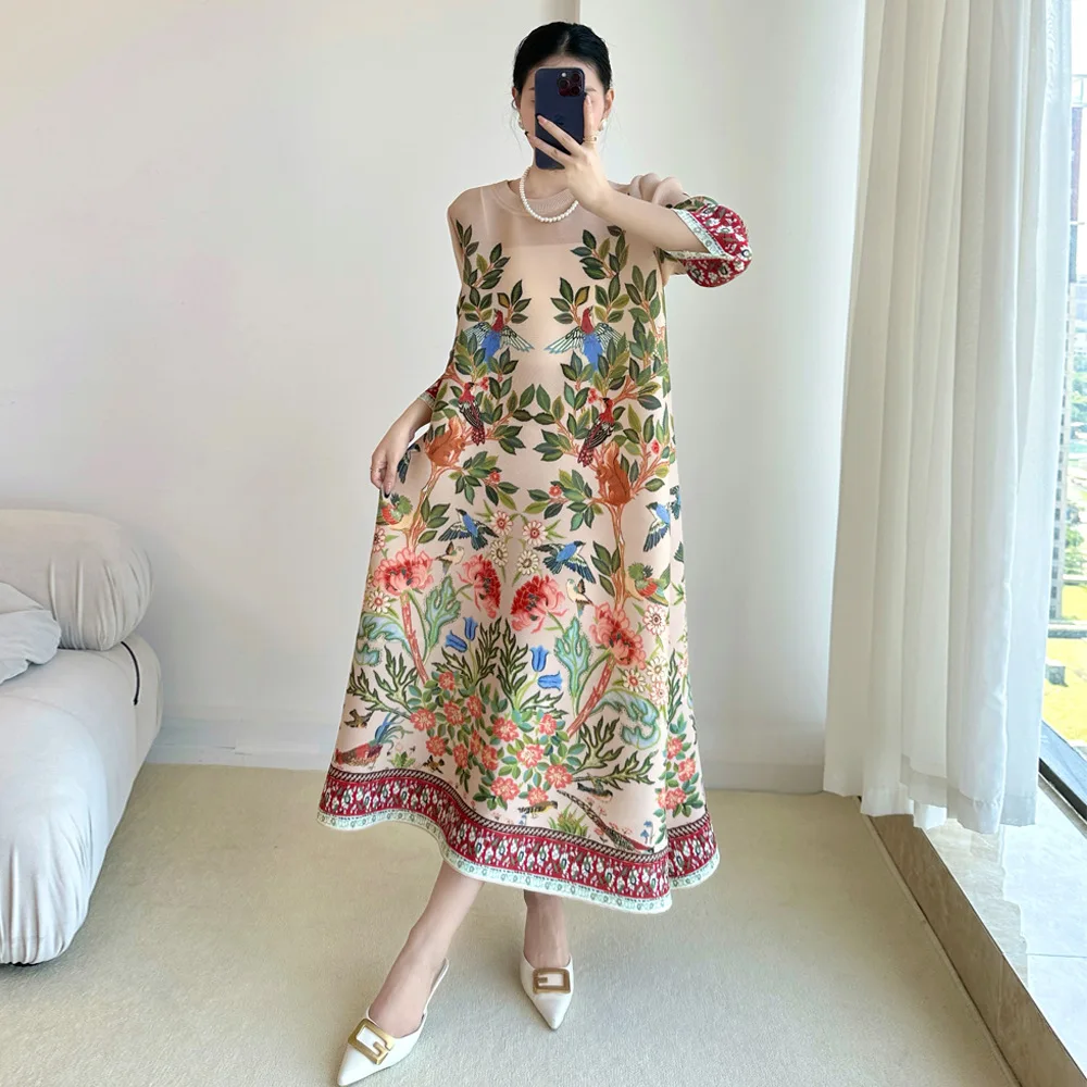 Summer Clothing Essentials Women - Miyake Vintage Print Kleid Sieben Ärmel