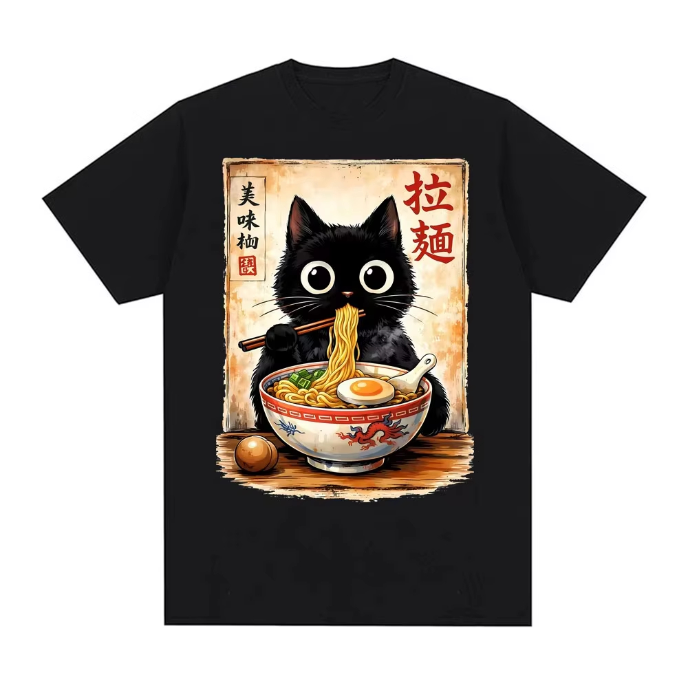 Summer Clothing Essentials Women - 2026 Kawaii Ramen Cat Retro Japanisches