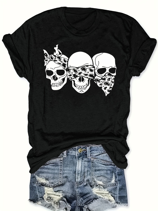 Summer Clothing Trends 2026 - Happy Cartoon Skull T-Shirt, lockere Passform,