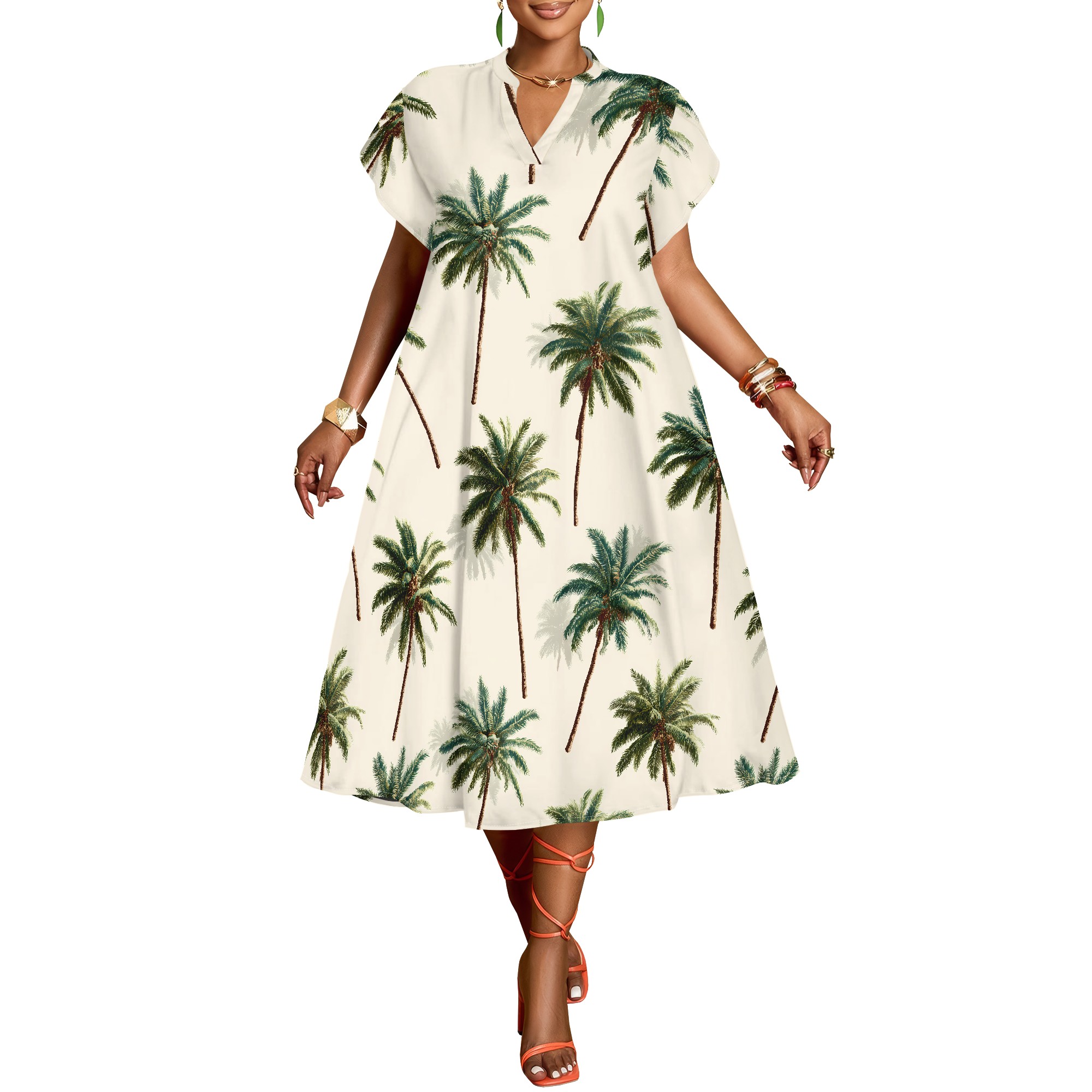Kleid mit Palmenmuster und V-A – Summer Clothing Resort Bewertung und Preis